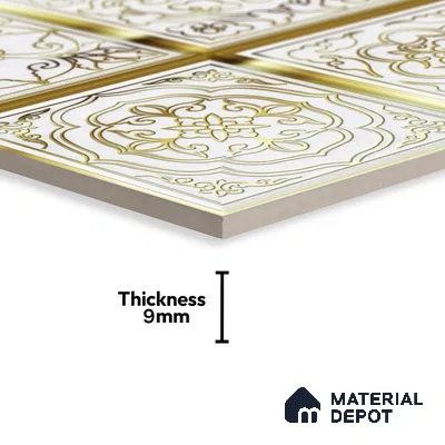 Metallic Wall Tile TL 07235 C Golden Ivory 1 ft x 1 ft Ceramic Matte Finish - 9 mm  | 2 mm Spacer is Mandatory | Suitable For Bathroom, Kitchen, Dining Area | Please Expect a Slight Variation of Pattern (Sample)
